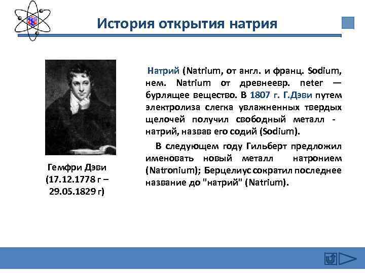 История открытия натрия Гемфри Дэви (17. 12. 1778 г – 29. 05. 1829 г)
