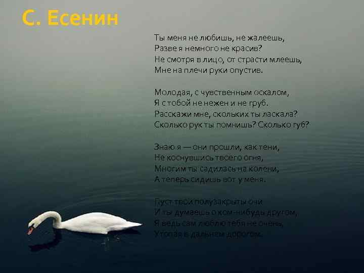 С. Есенин Ты меня не любишь, не жалеешь, Разве я немного не красив? Не