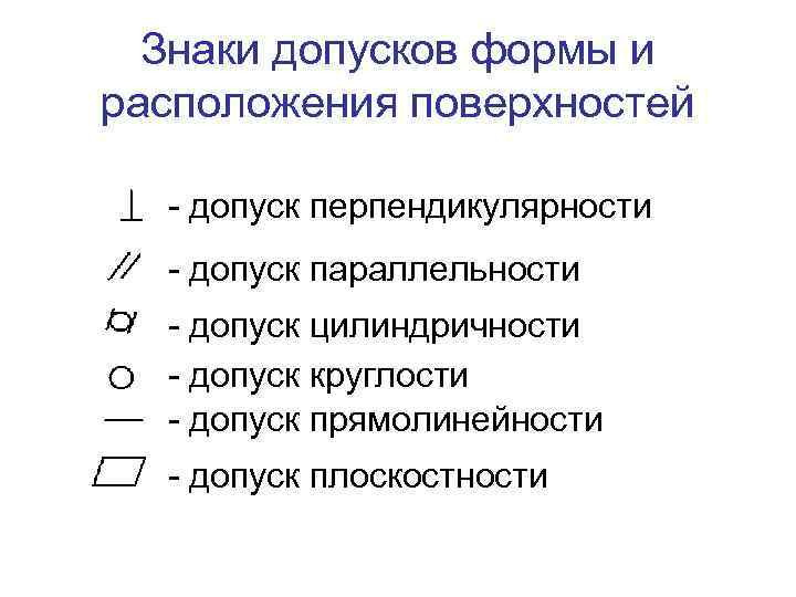 Знаки допусков формы и расположения поверхностей - допуск перпендикулярности - допуск параллельности - допуск