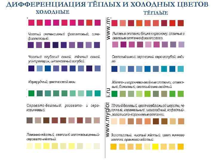 ДИФФЕРЕНЦИАЦИЯ ТЁПЛЫХ И ХОЛОДНЫХ ЦВЕТОВ ХОЛОДНЫЕ ТЁПЛЫЕ 