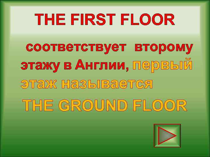 THE FIRST FLOOR соответствует второму этажу в Англии, первый этаж называется THE GROUND FLOOR