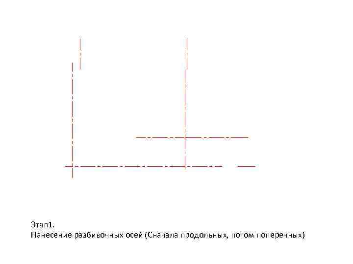 Этап 1. Нанесение разбивочных осей (Сначала продольных, потом поперечных) 