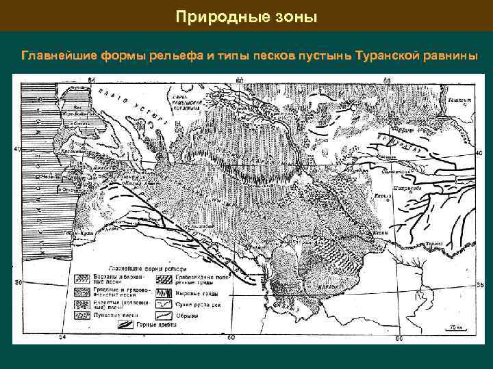 Природные зоны Главнейшие формы рельефа и типы песков пустынь Туранской равнины 