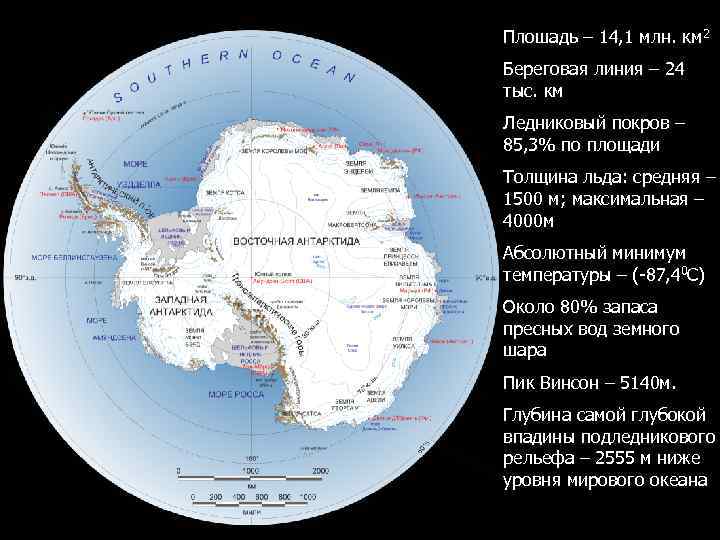 Плошадь – 14, 1 млн. км 2 Береговая линия – 24 тыс. км Ледниковый