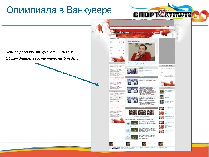 Олимпиада в Ванкувере Период реализации: февраль 2010 года Общая длительность проекта: 3 недели 