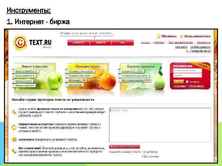 Инструменты: 1. Интернет - биржа 