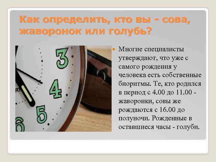 Как определить, кто вы - сова, жаворонок или голубь? Многие специалисты утверждают, что уже