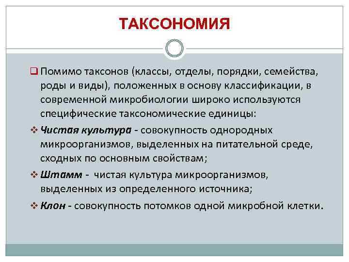 ТАКСОНОМИЯ q Помимо таксонов (классы, отделы, порядки, семейства, роды и виды), положенных в основу