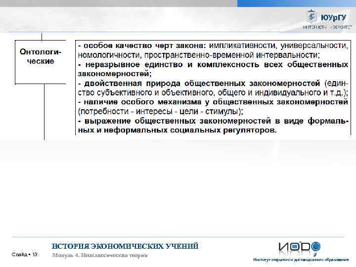 ИСТОРИЯ ЭКОНОМИЧЕСКИХ УЧЕНИЙ Слайд 13 Модуль 4. Неоклассическая теория Институт открытого и дистанционного образования
