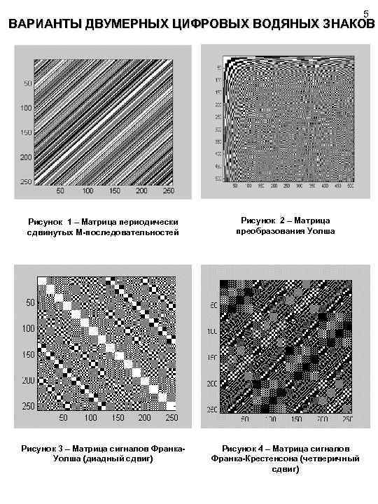 5 ВАРИАНТЫ ДВУМЕРНЫХ ЦИФРОВЫХ ВОДЯНЫХ ЗНАКОВ Рисунок 1 – Матрица периодически сдвинутых М-последовательностей Рисунок