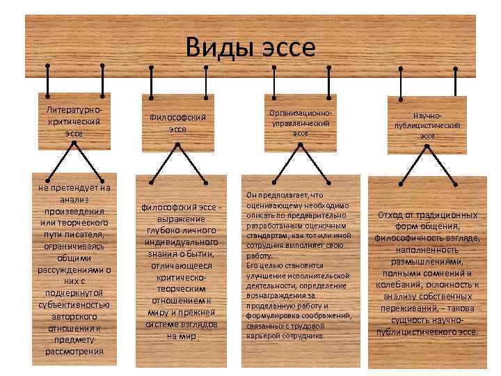 Виды эссе Литературнокритический эссе не претендует на анализ произведения или творческого пути писателя, ограничиваясь