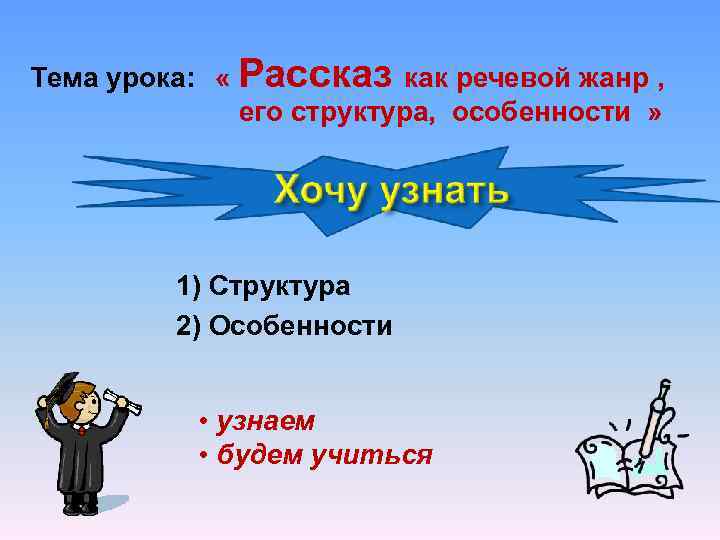 Тема урока: « Рассказ как речевой жанр , его структура, особенности » 1) Структура