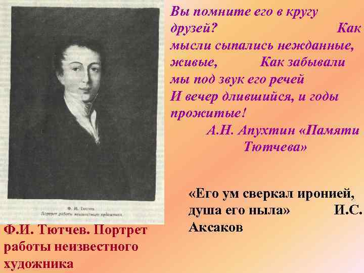 Вы помните его в кругу друзей? Как мысли сыпались нежданные, живые, Как забывали мы