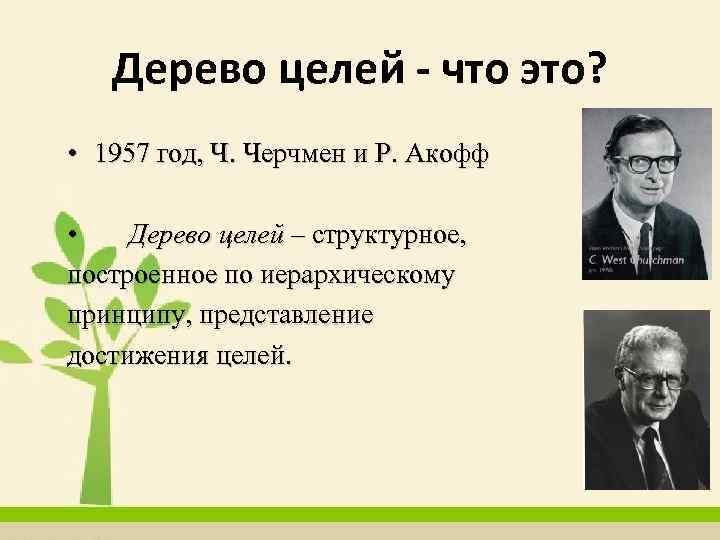 Дерево целей - что это? • 1957 год, Ч. Черчмен и Р. Акофф •