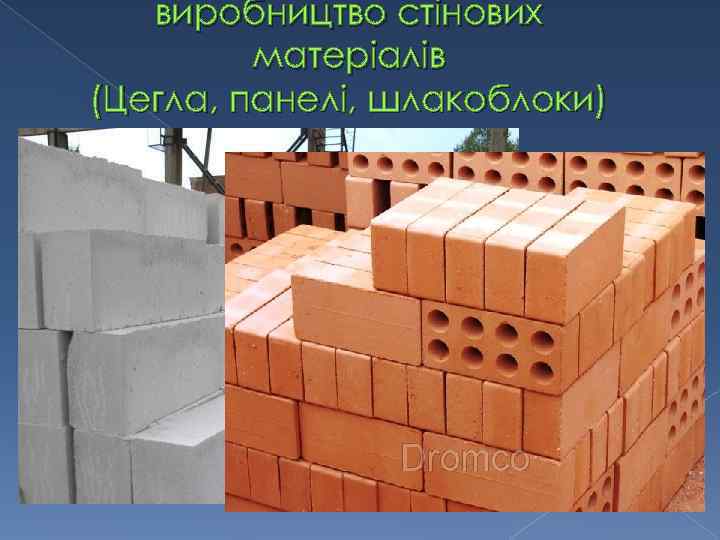 виробництво стінових матеріалів (Цегла, панелі, шлакоблоки) 