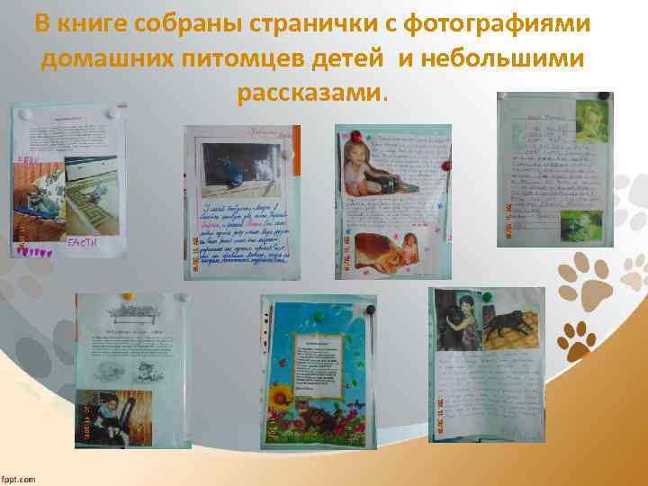  В книге собраны странички с фотографиями домашних питомцев детей и небольшими рассказами. 