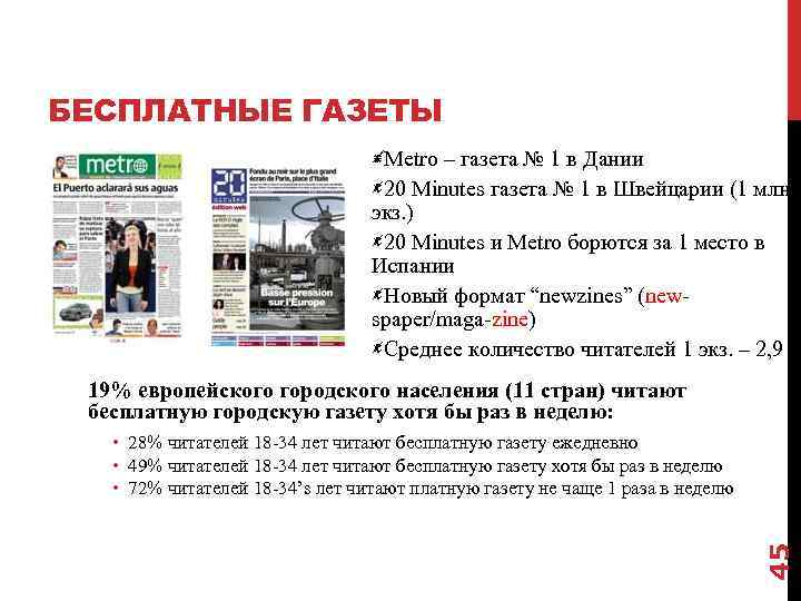 БЕСПЛАТНЫЕ ГАЗЕТЫ Metro – газета № 1 в Дании 20 Minutes газета № 1