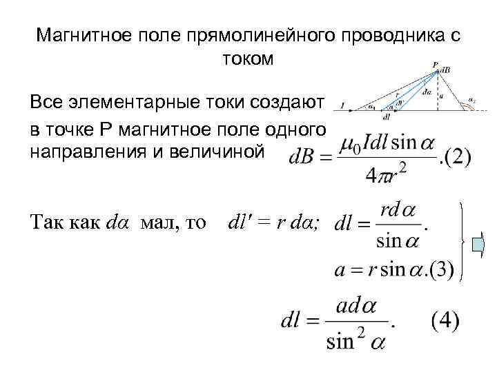 Поле тока прямолинейного проводника