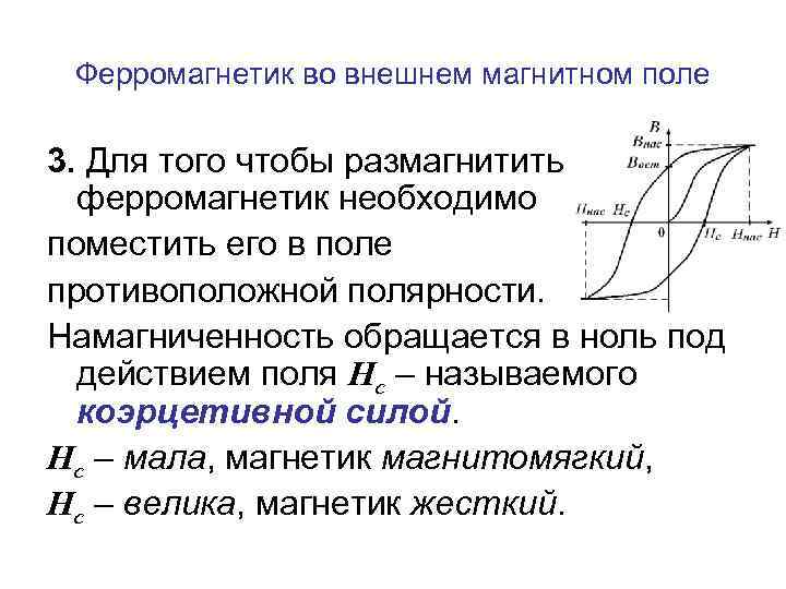 Ферромагнетик во внешнем магнитном поле 3. Для того чтобы размагнитить ферромагнетик необходимо поместить его