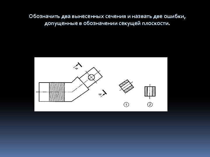 Обозначить два вынесенных сечения и назвать две ошибки, допущенные в обозначении секущей плоскости. 