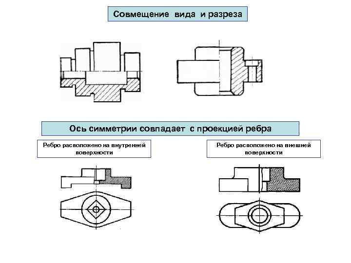 Совмещение вида и разреза на чертеже правила оформления