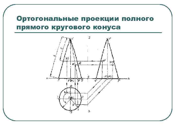 Ортогональные проекции полного прямого кругового конуса 
