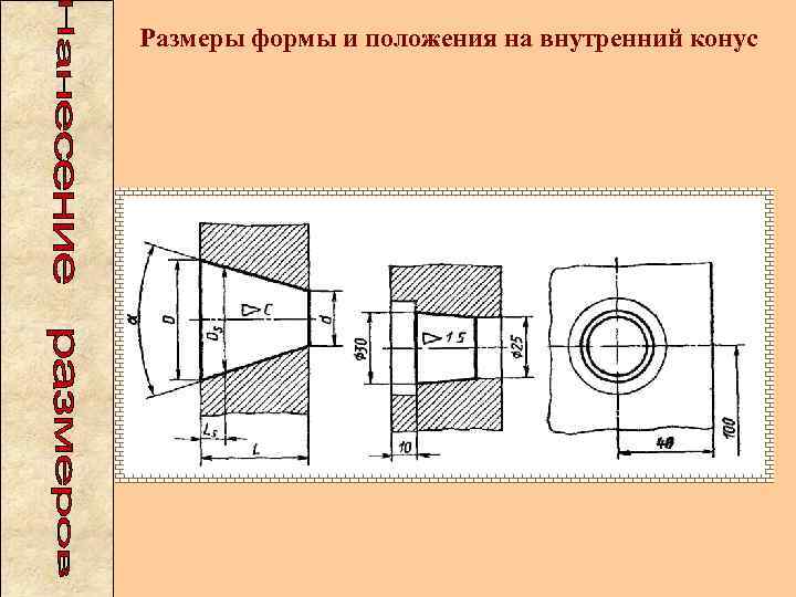 Размеры формы и положения на внутренний конус 