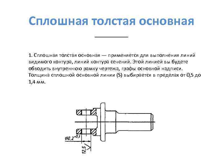 Сплошная толстая основная 1. Сплошная толстая основная — применяется для выполнения линий видимого контура,