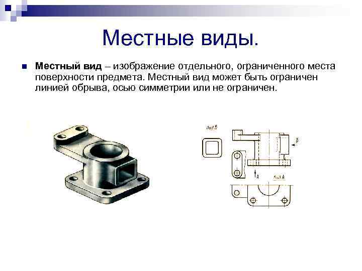 Местные виды. n Местный вид – изображение отдельного, ограниченного места поверхности предмета. Местный вид
