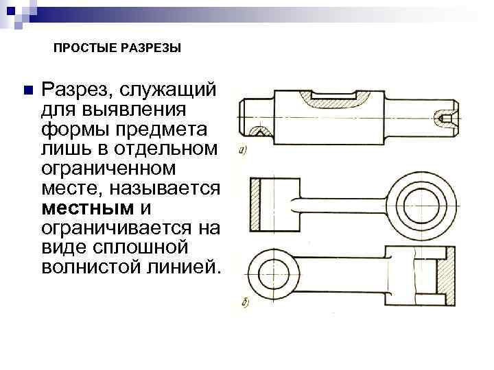 ПРОСТЫЕ РАЗРЕЗЫ n Разрез, служащий для выявления формы предмета лишь в отдельном ограниченном месте,