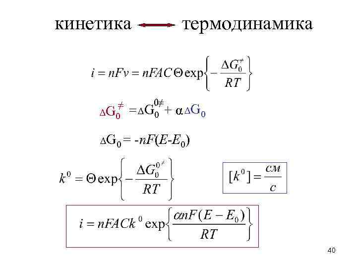 термодинамика кинетика ≠ ∆ G 0 0≠ = ∆ G 0 + α ∆