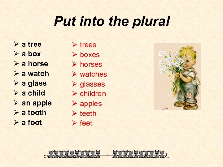 Put into the plural Ø Ø Ø Ø Ø a tree a box a