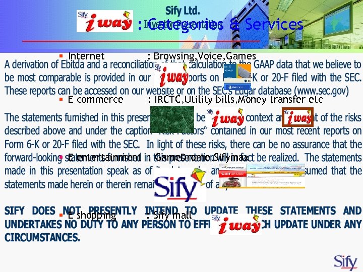 : Categories & Services § Internet : Browsing, Voice, Games § E commerce :