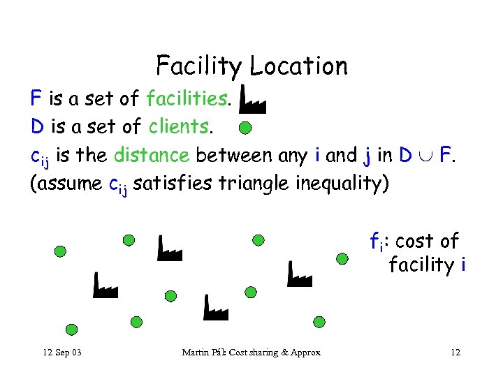 Facility Location F is a set of facilities. D is a set of clients.