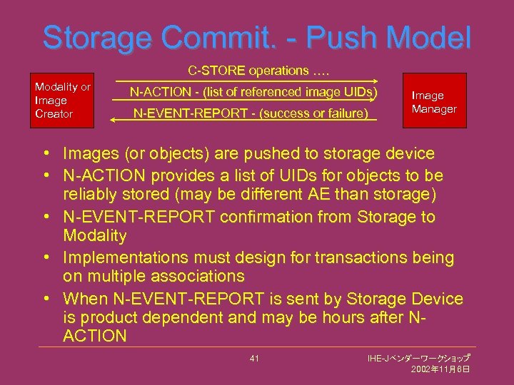 Storage Commit. - Push Model C-STORE operations …. Modality or Image Creator N-ACTION -