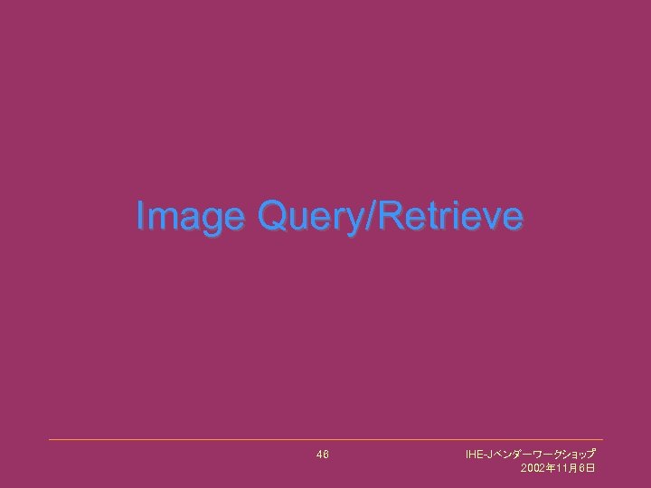 Image Query/Retrieve 46 IHE-Jベンダーワークショップ 2002年 11月6日 