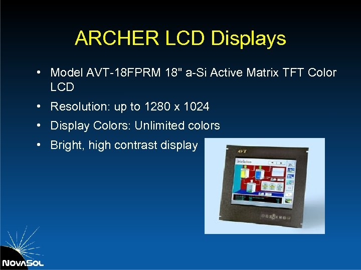 ARCHER LCD Displays • Model AVT-18 FPRM 18" a-Si Active Matrix TFT Color LCD