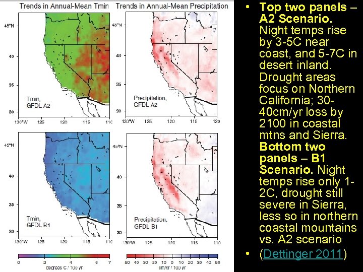  • Top two panels – A 2 Scenario. Night temps rise by 3
