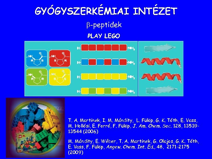 GYÓGYSZERKÉMIAI INTÉZET -peptidek PLAY LEGO T. A. Martinek, I. M. Mándity, L. Fülöp, G.