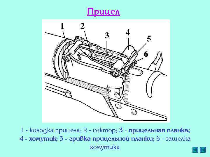 Прицел 1 - колодка прицела; 2 - сектор; 3 - прицельная планка; 4 -