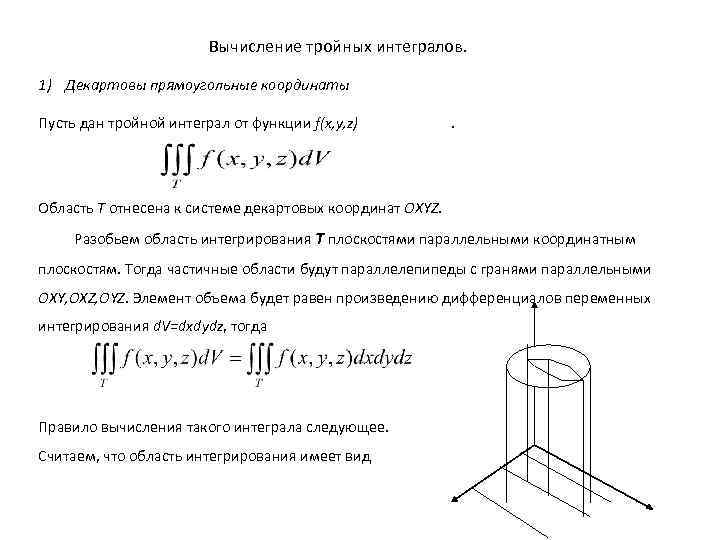 Вычисление тройных интегралов. 1) Декартовы прямоугольные координаты Пусть дан тройной интеграл от функции f(x,