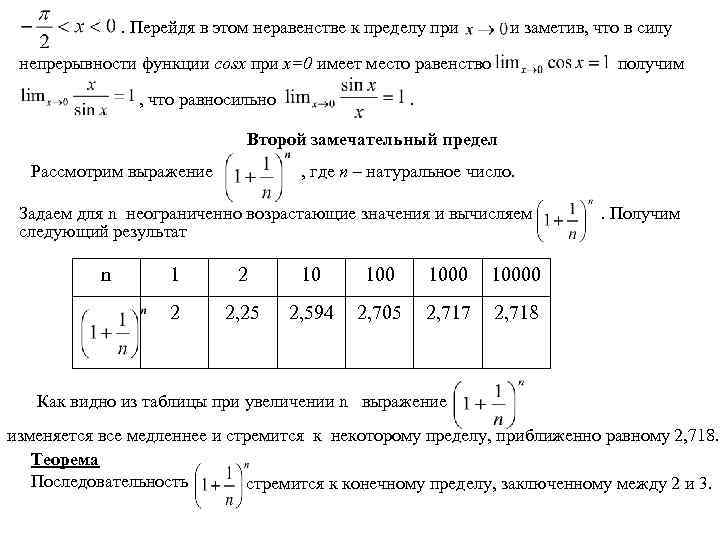 Теорема о переходе к пределу в неравенствах