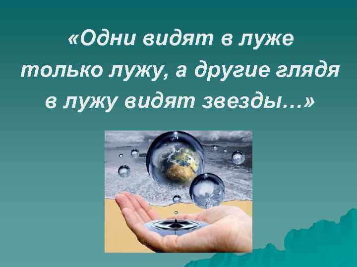  «Одни видят в луже только лужу, а другие глядя в лужу видят звезды…»