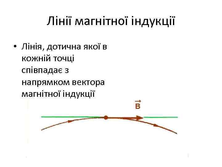 Лінії магнітної індукції • Лінія, дотична якої в кожній точці співпадає з напрямком вектора