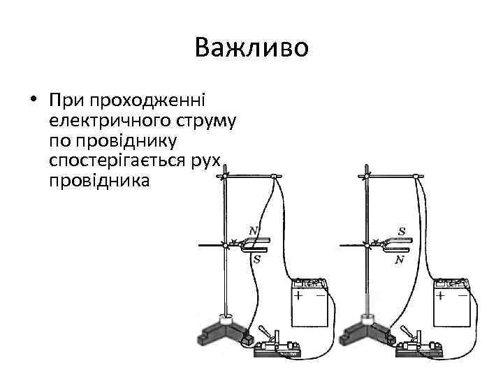 Важливо • При проходженні електричного струму по провіднику спостерігається рух провідника 