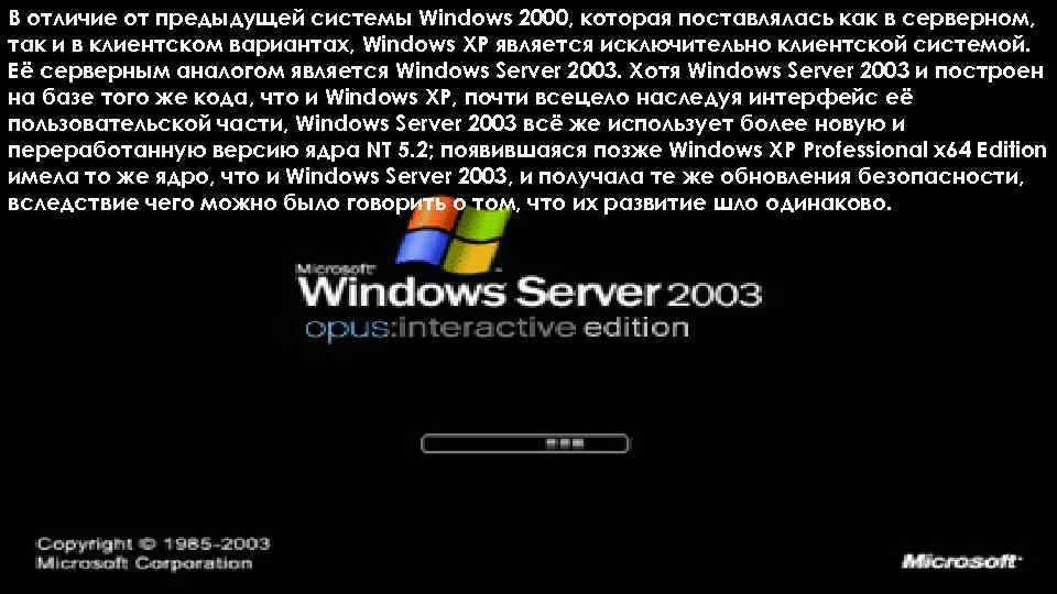 В отличие от предыдущей системы Windows 2000, которая поставлялась как в серверном, так и