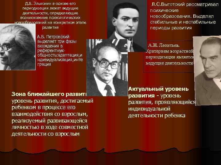 Д. Б. Эльконин в основе его периодизации лежат ведущие деятельности, определяющие возникновение психологических новообразований