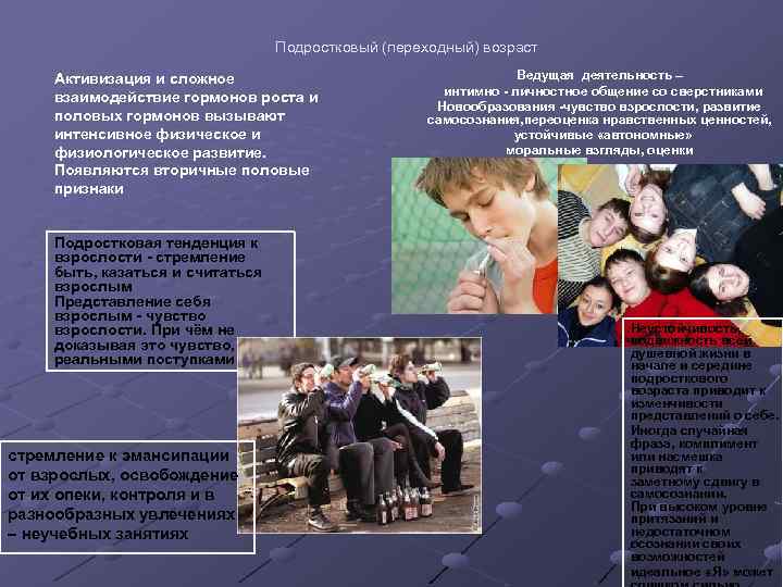 Подростковый (переходный) возраст Активизация и сложное взаимодействие гормонов роста и половых гормонов вызывают интенсивное