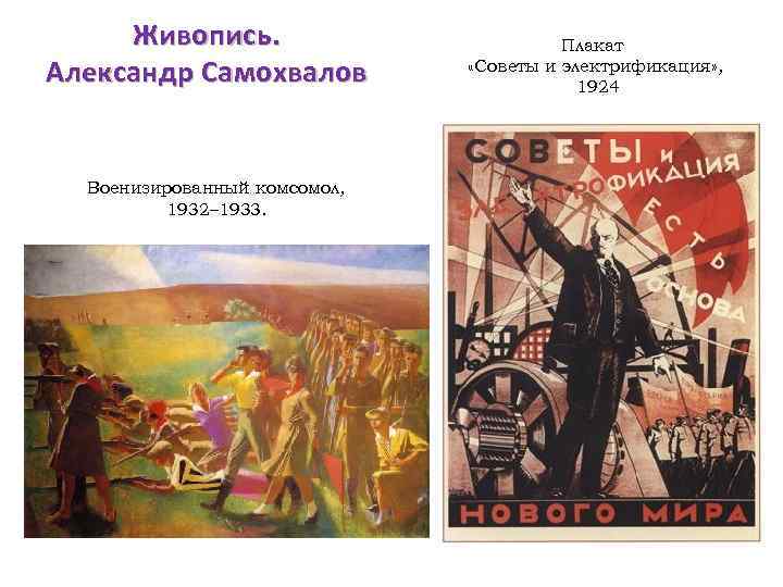 Живопись. Александр Самохвалов Военизированный комсомол, 1932– 1933. Плакат «Советы и электрификация» , 1924 