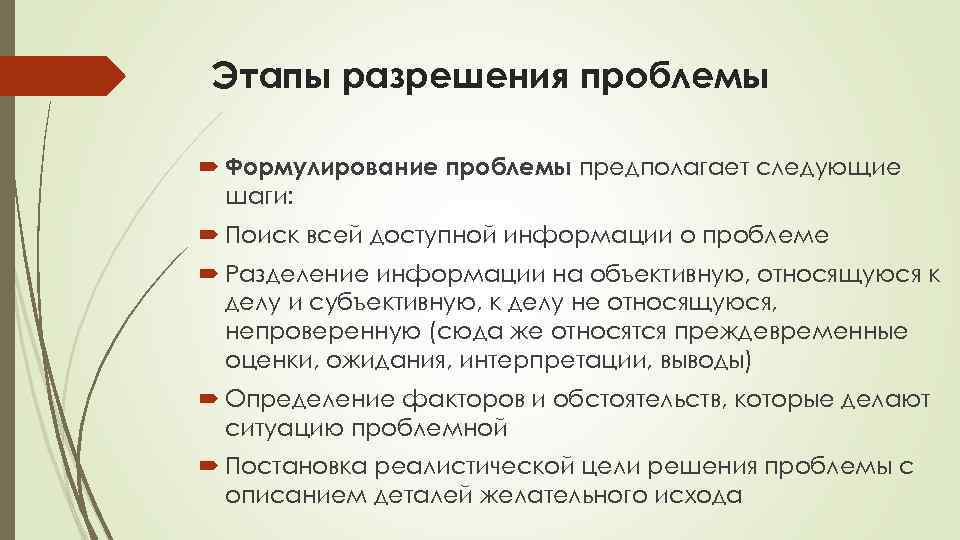 Этапы разрешения проблемы Формулирование проблемы предполагает следующие шаги: Поиск всей доступной информации о проблеме